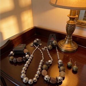 Paparazzi Silver and Brown Jewelry Set